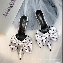 Sexy polka dot and silk bow design pointed women's mule shoes for ladies